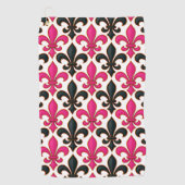 Pink Black Baroque Fleur-de-lis Pattern Design  Golfhanddoek (Voorkant)