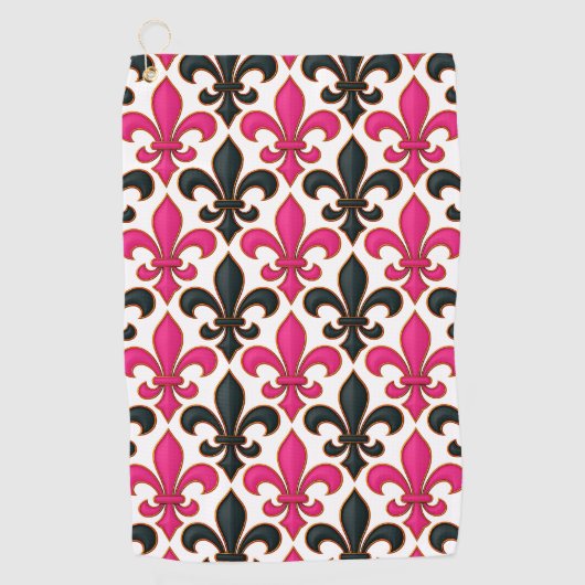 Pink Black Baroque Fleur-de-lis Pattern Design  Golfhanddoek (Voorkant)