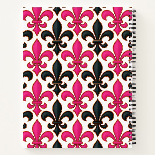 Pink Black Baroque Fleur-de-lis Pattern Design Notitieboek (Achterkant)