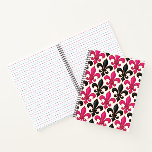 Pink Black Baroque Fleur-de-lis Pattern Design Notitieboek (Binnen)