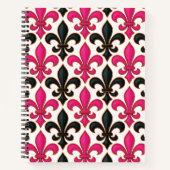 Pink Black Baroque Fleur-de-lis Pattern Design Notitieboek (Voorkant)