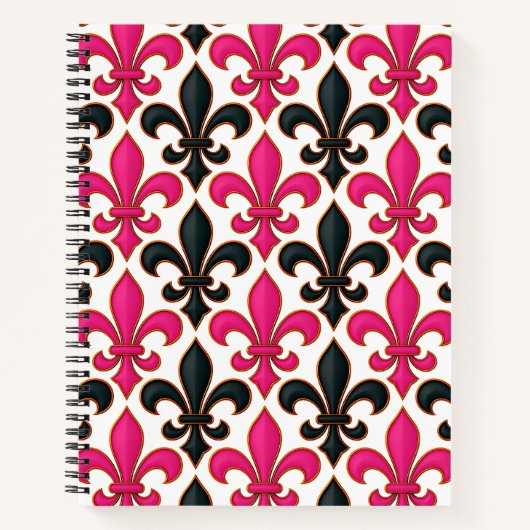 Pink Black Baroque Fleur-de-lis Pattern Design  Notitieboek (Voorkant)
