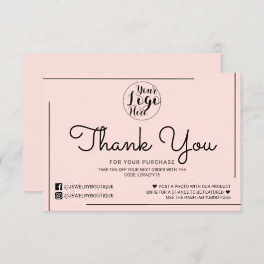 Pink Black Border Script Logo Klant Bedankt (Voorkant / Achterkant)