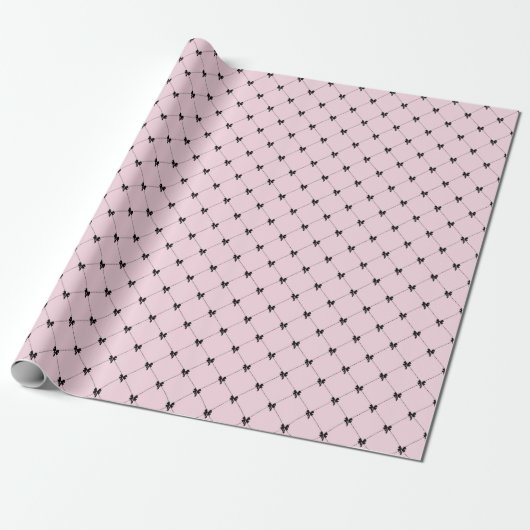 Pink & Black Bow Gift Wrapping Paper Cadeaupapier (Uitgerold)