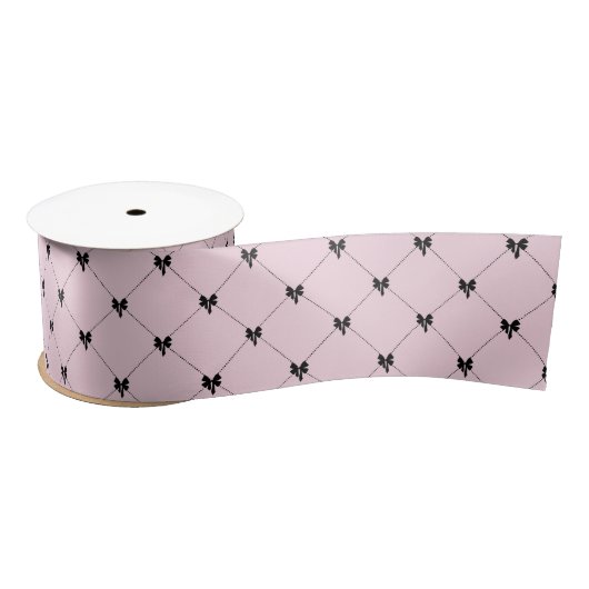 Pink & Black Bow Gift Wrapping Satijnen Lint (Spoel)