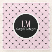 Pink & Black Bow Monogram Glazen Onderzetter (Voorkant)