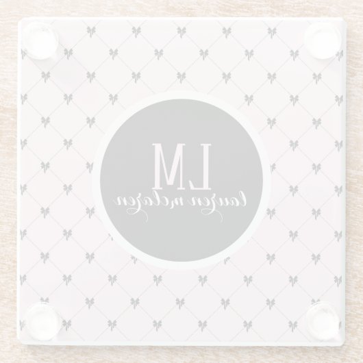 Pink & Black Bow Monogram Glazen Onderzetter (Achterkant)