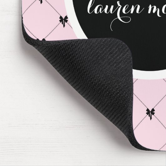Pink & Black Bow Monogram Muismat (Hoek)