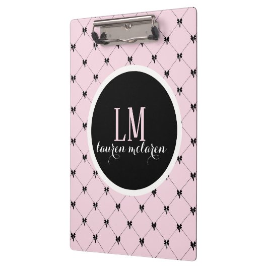 Pink & Black Bow Monogram Notebook Klembord (Links)