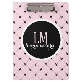 Pink & Black Bow Monogram Notebook Klembord