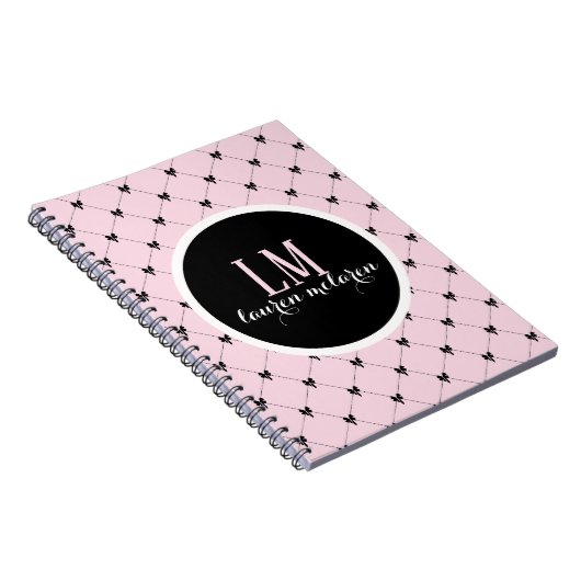 Pink & Black Bow Monogram Notebook Notitieboek (Rechterzijde)