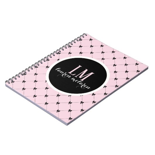 Pink & Black Bow Monogram Notebook Notitieboek (Linkerzijde)