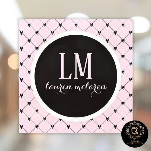 Pink & Black Bow Monogram Raamsticker