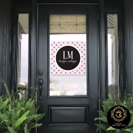 Pink & Black Bow Monogram Raamsticker