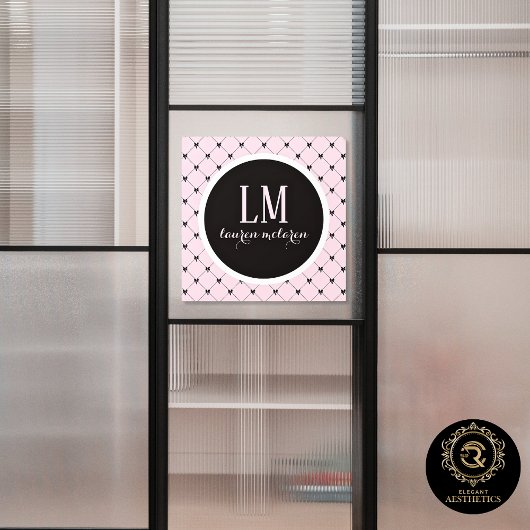 Pink & Black Bow Monogram Raamsticker