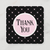 Pink & Black Bow Monogram Thank You Card Informatiekaartje (Voorkant)