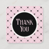 Pink & Black Bow Monogram Thank You Card Informatiekaartje (Voorkant)