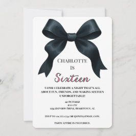 Pink Black Bow Sweet 16 Bday Invite - Downloadbaar Kaart