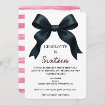 Pink Black Bow Sweet 16 Bday Invite - Downloadbaar