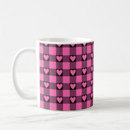 Pink Black Buffalo Heart Plaid Koffiemok