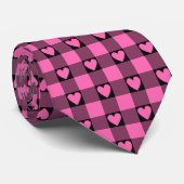 Pink Black Buffalo Heart Plaid Neck Tie Stropdas (Opgerold)