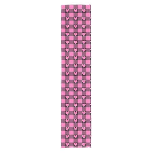 Pink Black Buffalo Heart Plaid Table Runner Korte Tafelloper (Voorkant)
