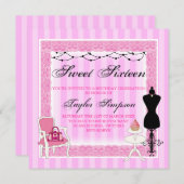 Pink & Black Chic Sweet16 Verjaardag uitnodiging (Voorkant / Achterkant)