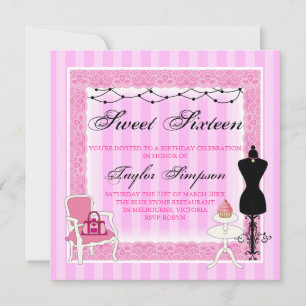 Pink & Black Chic Sweet16 Verjaardag uitnodiging