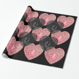 PINK BLACK CUPID LACE HEARTS Valentijnsdag Cadeaupapier