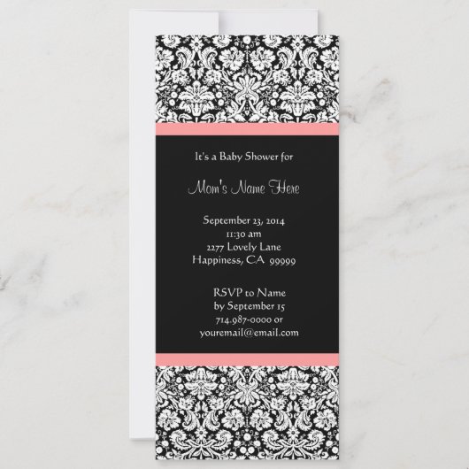 Pink & Black Damask Baby Shower Invitations Kaart (Voorkant)
