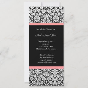 Pink & Black Damask Baby Shower Invitations Kaart