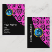 PINK BLACK DAMASK BLUE SAPPHIRE GEMSTONE MONOGRAM VISITEKAARTJE (Voorkant / Achterkant)