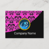 PINK BLACK DAMASK BLUE SAPPHIRE GEMSTONE MONOGRAM VISITEKAARTJE (Achterkant)