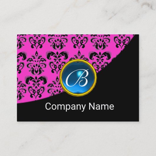PINK BLACK DAMASK BLUE SAPPHIRE GEMSTONE MONOGRAM VISITEKAARTJE (Achterkant)