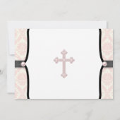 Pink Black Damask Christening Kaart (Achterkant)