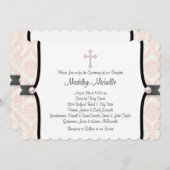 Pink Black Damask Christening Kaart (Voorkant / Achterkant)