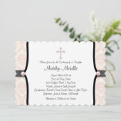 Pink Black Damask Christening Kaart (Staand voorkant)