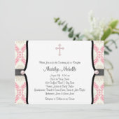 Pink Black Damask Christening Kaart (Staand voorkant)