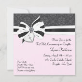 Pink Black Damask Heart Cross Eerste Communie Kaart (Achterkant)