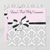 Pink Black Damask Heart Cross Eerste Communie Kaart (Voorkant / Achterkant)