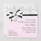 Pink Black Damask Heart Cross Eerste Communie Kaart (Achterkant)