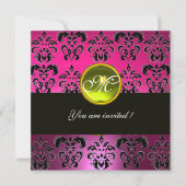 PINK BLACK DAMASK MONOGRAM, gele topaz Kaart (Voorkant)