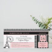 Pink Black Damask Paris Verjaardag Boarding Pass Kaart (Staand voorkant)