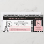Pink Black Damask Paris Verjaardag Boarding Pass Kaart (Voorkant)