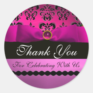 PINK BLACK DAMASK RIBBON MONOGRAM Paars Violet Ronde Sticker