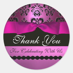 PINK BLACK DAMASK RIBBON MONOGRAM Paars Violet Ronde Sticker