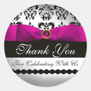 PINK BLACK DAMASK RIBBON MONOGRAM Paars Violet Ronde Sticker
