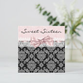 Pink Black Damask Sweet Sixteen Verjaardagsfeestje Kaart (Staand voorkant)