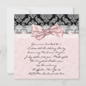 Pink Black Damask Sweet Sixteen Verjaardagsfeestje Kaart (Achterkant)