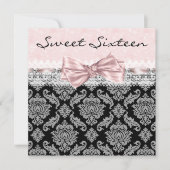 Pink Black Damask Sweet Sixteen Verjaardagsfeestje Kaart (Voorkant)